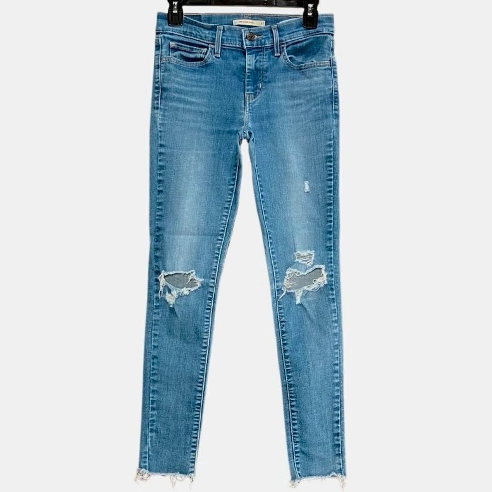 Levi’s 710 Super Skinny Distressed Raw Hem Jeans in Blue Wash Women’s 27